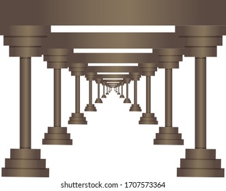 Gorgeous Roman corridor with columns and a glowing heavenly light at the end.