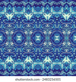 Gorgeous seamless decor pattern from blue intricate ornaments. Can be used for wallpaper, backgrounds, decoration for your design