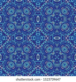 Gorgeous seamless decorative pattern from blue ornaments.  Can be used for wallpaper, backgrounds, decoration for your design, ceramic, 