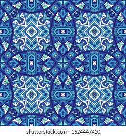 Gorgeous seamless decorative pattern from blue and white oriental tiles, ornaments. Can be used for wallpaper, backgrounds, decoration for your design, ceramic, page fill and fabric