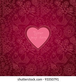Gorgeous seamless floral background. Floral background in red with vintage label design.