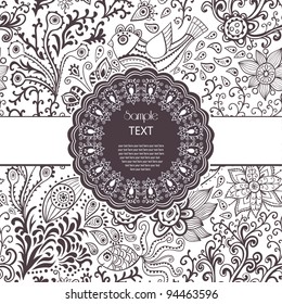Gorgeous seamless floral background. Floral background in red with vintage label design.