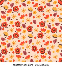 Magnífico patrón floral sin fisuras con flores. Diseño sin fin con delicadas flores silvestres para impresión y decoración. Fondo botánico repetible. Ilustración de vector plano de color