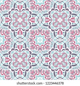 Gorgeous seamless patchwork pattern from blue and white oriental tiles, ornaments. Can be used for wallpaper, backgrounds, decoration for your design, ceramic, page fill and more.