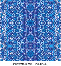 Gorgeous seamless patchwork pattern from blue and white oriental tiles, ornaments. Can be used for wallpaper, backgrounds, decoration for your design, ceramic, page fill and more.