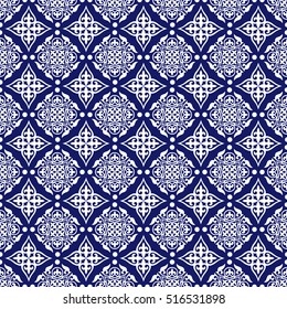 Gorgeous seamless patchwork pattern from blue tiles, ornaments. Can be used for wallpaper, pattern fills, web page background,surface textures.