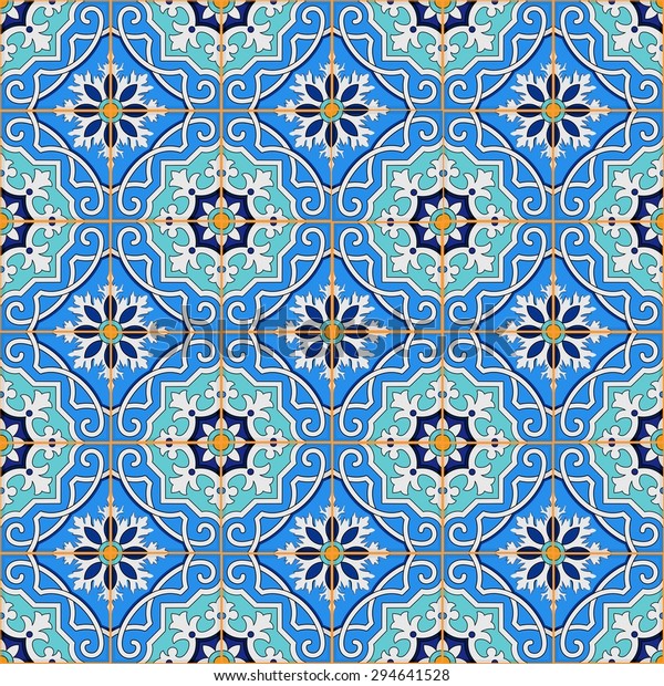 Gorgeous Seamless Patchwork Pattern Blue Moroccan Stock Vector (Royalty ...