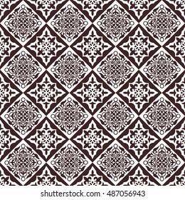 Gorgeous seamless patchwork pattern from brown tiles, ornaments. Can be used for wallpaper, pattern fills, surface textures.