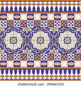 Gorgeous seamless patchwork pattern from colorful Moroccan tiles, ornaments. Can be used for wallpaper, pattern fills, web page background, surface textures. 