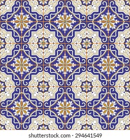 Gorgeous seamless patchwork pattern from colorful Moroccan tiles, ornaments. Can be used for wallpaper, pattern fills, web page background,surface textures. 