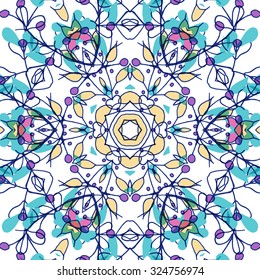 Gorgeous seamless patchwork pattern. Colorful floral ornament tiles. For different design uses, as wallpaper, pattern fills, web page background, surface textures for print and dalle production.