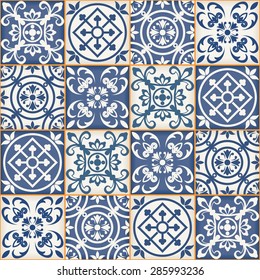 Magnífico patrón de mosaicos impecables de azulejos marroquíes azules y blancos, adornos. Se puede usar para fondo de pantalla, rellenos de patrones, fondo de página web, texturas superficiales. 