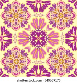 Gorgeous seamless patchwork pattern from dark blue and white Moroccan, Portuguese  tiles, Azulejo, ornaments. Can be used for wallpaper, pattern fills, web page background,surface textures.