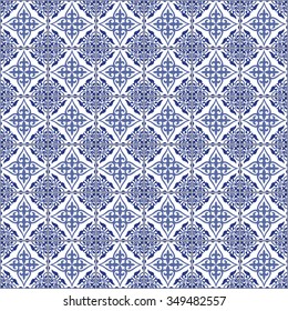 Gorgeous seamless patchwork pattern from dark blue and white Moroccan tiles, ornaments. Can be used for wallpaper, pattern fills, web page background,surface textures.