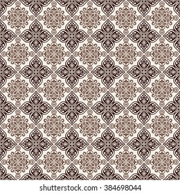 Gorgeous seamless patchwork pattern from dark brown and beige Moroccan tiles, ornaments. Can be used for wallpaper, pattern fills, web page background,surface textures.