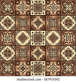 Gorgeous seamless patchwork pattern from gold tiles. Islam, Arabic, Indian, ottoman motifs. Perfect for printing on wallpaper, fabric, paper. Hand drawn gold patterns