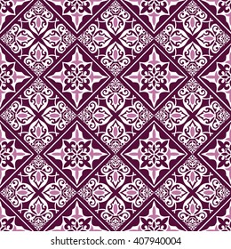 Gorgeous seamless patchwork pattern from vinous and white Moroccan tiles, ornaments. Can be used for wallpaper, pattern fills, web page background,surface textures.