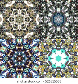 Gorgeous seamless patchwork patterns. Colorful floral ornament tiles. For different design uses, as wallpaper, pattern fills, web page background, surface textures for print and dalle production.