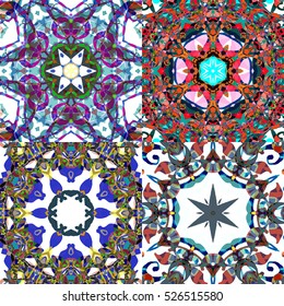 Gorgeous seamless patchwork patterns. Colorful floral ornament tiles. For different design uses, as wallpaper, pattern fills, web page background, surface textures for print and dalle production.
