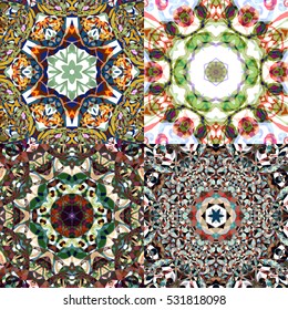 Gorgeous seamless patchwork patterns. Colorful floral ornament tiles. For different design uses, as wallpaper, pattern fills, web page background, surface textures for print and dalle production.