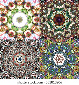 Gorgeous seamless patchwork patterns. Colorful floral ornament tiles. For different design uses, as wallpaper, pattern fills, web page background, surface textures for print and dalle production.