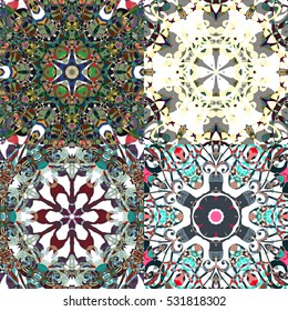 Gorgeous seamless patchwork patterns. Colorful floral ornament tiles. For different design uses, as wallpaper, pattern fills, web page background, surface textures for print and dalle production.