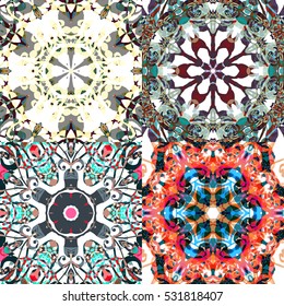 Gorgeous seamless patchwork patterns. Colorful floral ornament tiles. For different design uses, as wallpaper, pattern fills, web page background, surface textures for print and dalle production.