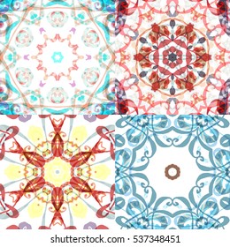 Gorgeous seamless patchwork patterns. Colorful floral ornament tiles. For different design uses, as wallpaper, pattern fills, web page background, surface textures for print and dalle production.