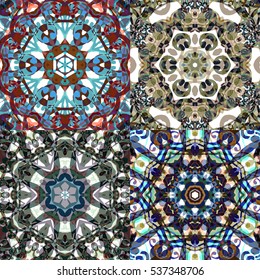 Gorgeous seamless patchwork patterns. Colorful floral ornament tiles. For different design uses, as wallpaper, pattern fills, web page background, surface textures for print and dalle production.