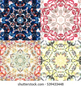 Gorgeous seamless patchwork patterns. Colorful floral ornament tiles. For different design uses, as wallpaper, pattern fills, web page background, surface textures for print and dalle production.