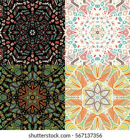 Gorgeous seamless patchwork patterns. Colorful floral ornament tiles. For different design uses, for print and dalle.