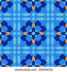 Gorgeous seamless pattern from blue Moroccan tiles, ornaments. Can be used for wallpaper, pattern fills, web page background, surface textures.