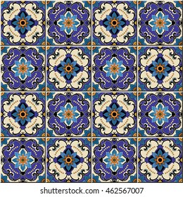 Gorgeous seamless pattern from colorful floral Moroccan, Portuguese tiles, Azulejo, ornaments. Can be used for wallpaper, pattern fills, web page background,surface textures.