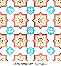 Gorgeous seamless pattern from colorful Moroccan, Portuguese tiles, ornaments. Can be used for wallpaper, pattern fills, background,surface textures.