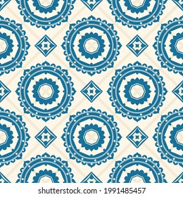 Gorgeous seamless pattern from dark blue and white Moroccan, Portuguese tiles, Azulejo, ornaments. Can be used for wallpaper, pattern fills, web page background,surface textures.