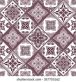 Gorgeous seamless pattern from dark blue  Moroccan tiles, ornaments. Vector patchwork pattern with geometric and floral  ornaments. 