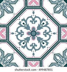 Gorgeous seamless pattern from dark blue and white Moroccan, Portuguese tiles, Azulejo, ornaments. Can be used for wallpaper, pattern fills, web page background,surface textures.