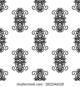 
Magnífico patrón transparente de giros caligráficos geométricos negros, ornamentos sobre un fondo blanco. Impresiones antiguas en estilo plano para el interior. Ilustración vectorial de existencias para la decoración y el diseño