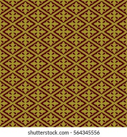 Gorgeous seamless pattern from gold and carmine Moroccan, Portuguese tiles, ornaments. Can be used for wallpaper, pattern fills, background,surface textures.