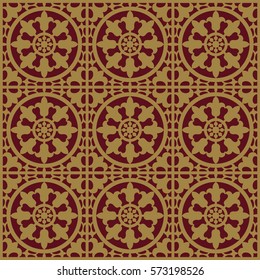 Gorgeous seamless pattern from gold and carmine Moroccan, Portuguese tiles, ornaments. Can be used for wallpaper, pattern fills, background,surface textures.