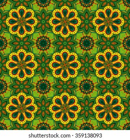 Gorgeous seamless  pattern from green and yellow Moroccan, Portuguese  tiles, Azulejo, ornaments. Can be used for wallpaper, pattern fills, web page background,surface textures.