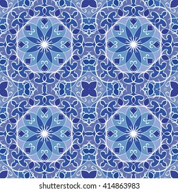 Magnífico patrón impecable de azulejos marroquíes, portugueses, Azulejo, adornos. Se puede utilizar para papel tapiz, rellenos de patrones, fondo de página web, texturas superficiales.