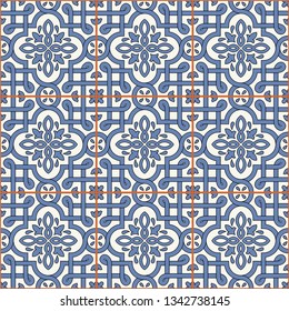 Gorgeous seamless pattern from tiles and border. Moroccan, Portuguese, Mexican, Arabic, Azulejo ornaments. Can be used for wallpaper, pattern fills, web page background,surface textures