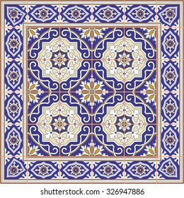 Gorgeous seamless  pattern from tiles and border. Moroccan, Portuguese, Azulejo ornaments. Can be used for wallpaper, pattern fills, web page background,surface textures. 