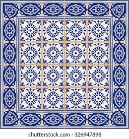 Gorgeous seamless  pattern from tiles and border. Moroccan, Portuguese, Azulejo ornaments. Can be used for wallpaper, pattern fills, web page background,surface textures. 