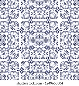 Gorgeous seamless pattern white blue orange Moroccan, Portuguese tiles, Azulejo, ornaments. Can be used for wallpaper, pattern fills, web page background,surface textures. Vector illustration