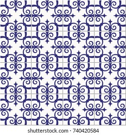 Gorgeous seamless pattern white blue Moroccan, Portuguese tiles, Azulejo, ornaments. Can be used for wallpaper, pattern fills, web page background,surface textures.