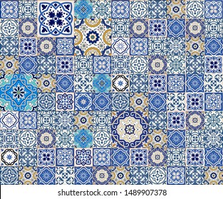 Gorgeous seamless pattern white colorful Moroccan, Portuguese tiles, Azulejo, ornaments. Can be used for wallpaper, pattern fills, web page background, surface textures.