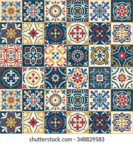 Gorgeous seamless  pattern  white colorful Moroccan, Portuguese  tiles, Azulejo, ornaments. Can be used for wallpaper, pattern fills, web page background,surface textures. 