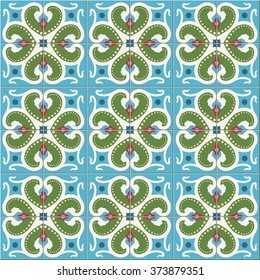 Gorgeous seamless  pattern  white colorful Moroccan, Portuguese  tiles, Azulejo, ornaments. Can be used for wallpaper, pattern fills, web page background,surface textures.